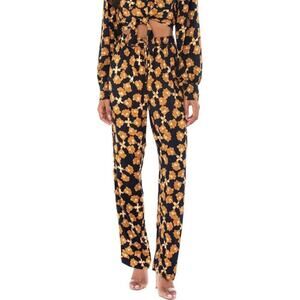 MinkPink Nour Elastic Pj Jogger In Multi Black & Gold Floral High Waist Size S
